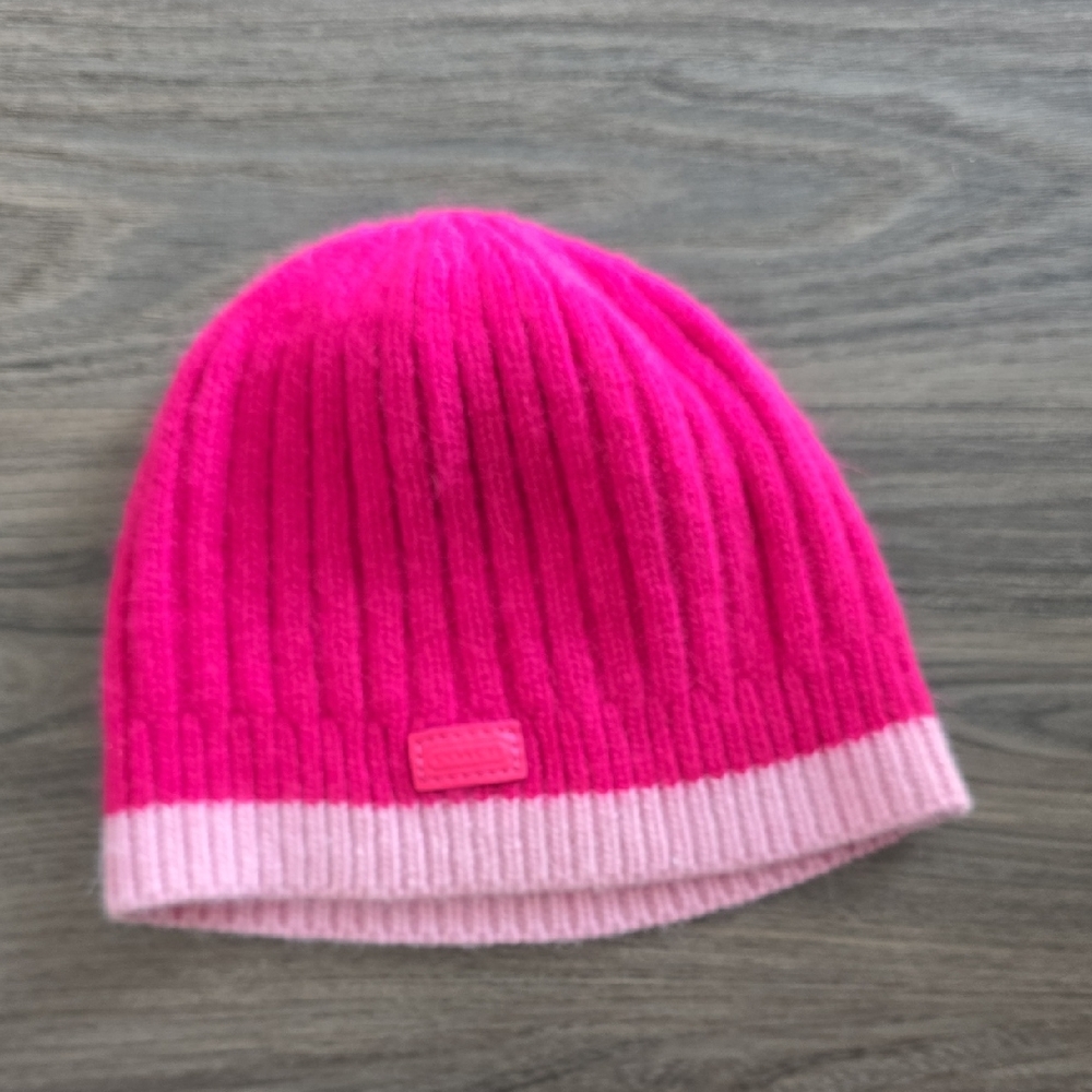 Coach Pink Ribbed Knit Beanie